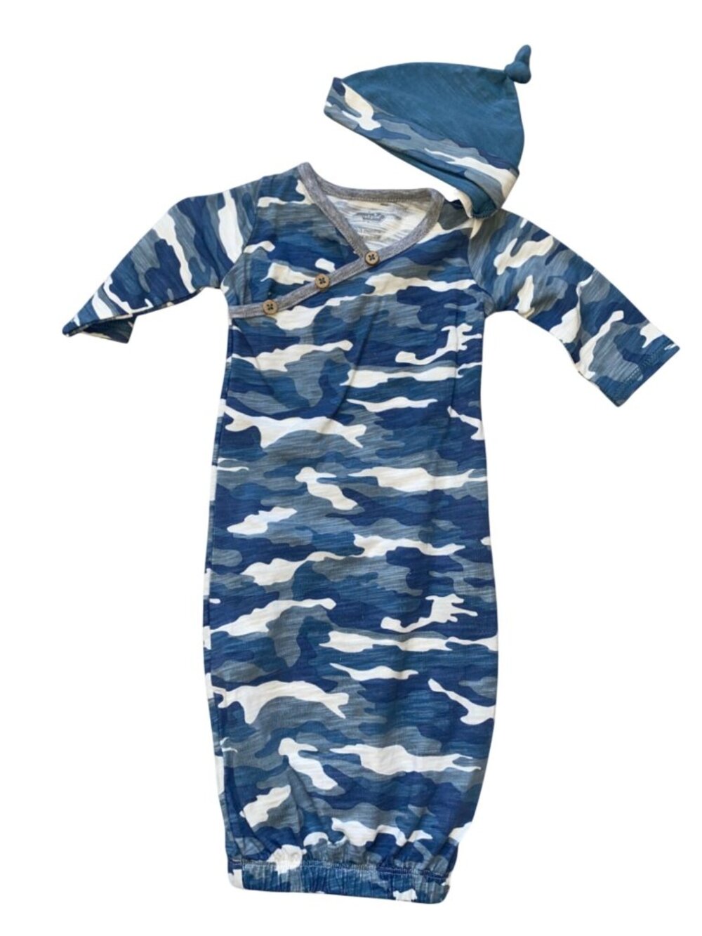 Mud Pie 0-3m blue white camo camouflage kimono gown hat set NWOT Coming Home